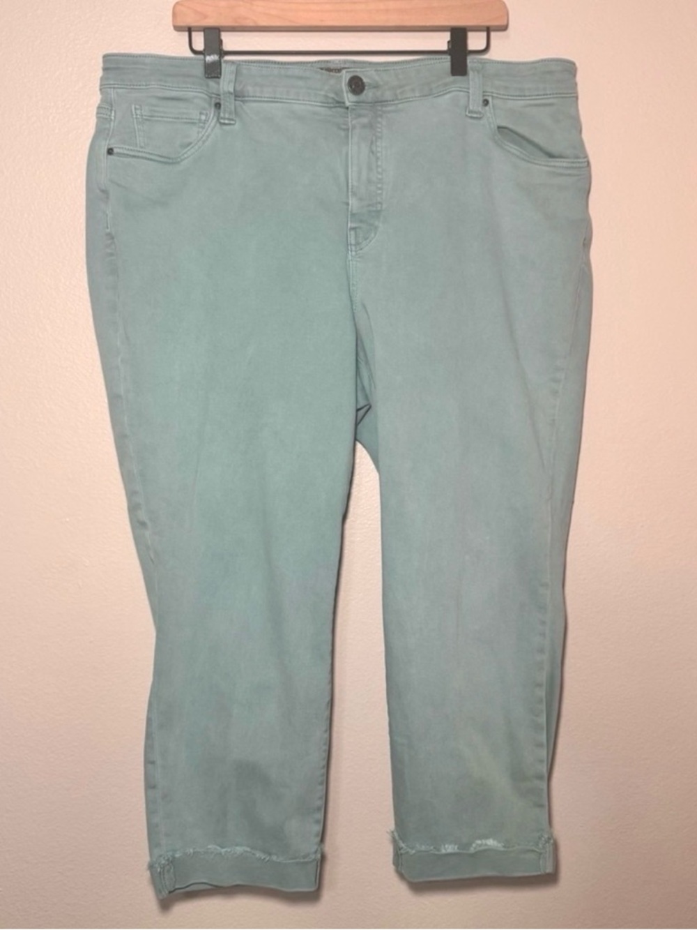 KUT from the Kloth Amy Crop Pants 18W Sea Blue Straight Leg Frayed Hem Stretch